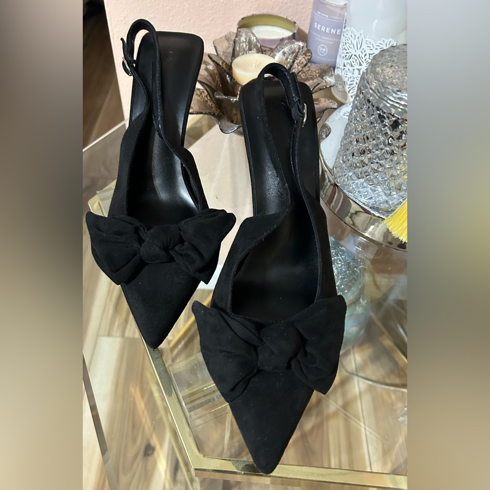 Big Bow Black Slingback Heels Size 9.5